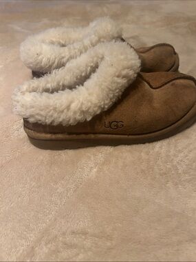UGG Tan Suede Shearling Cuff Slip-Ons